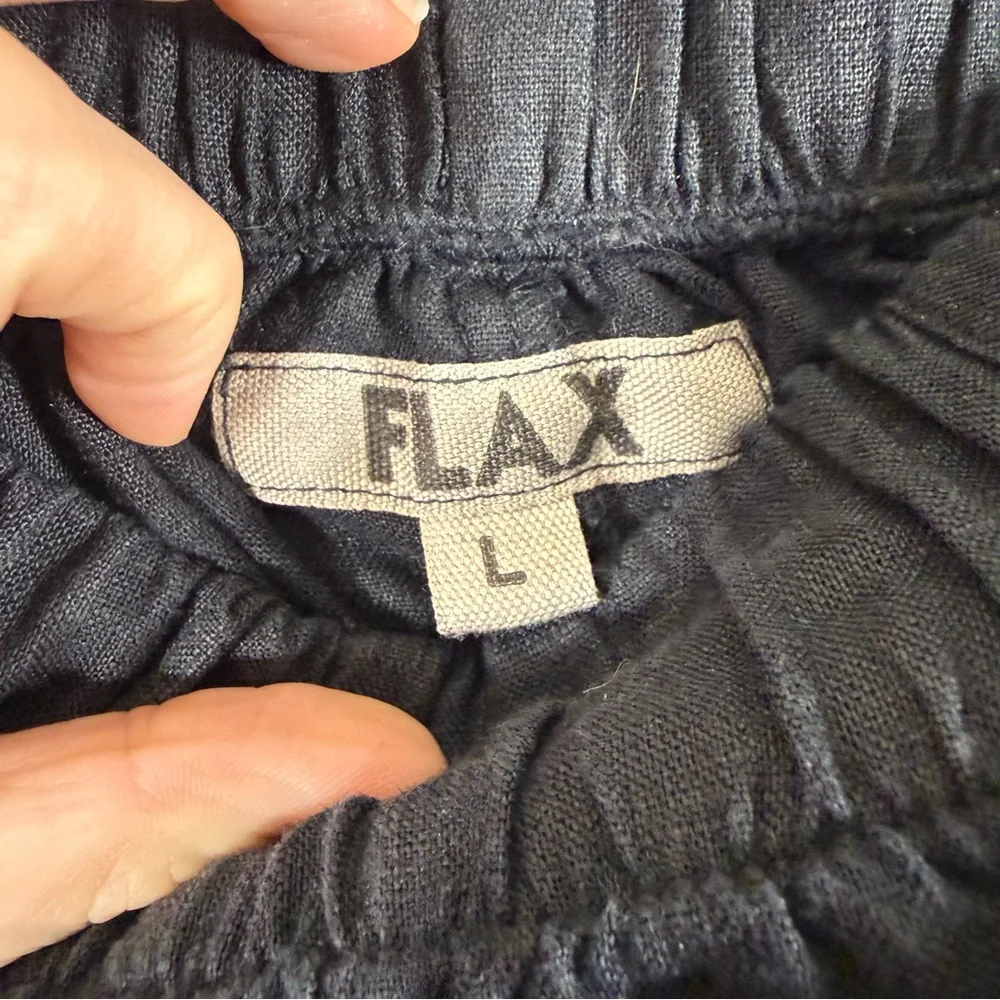 FLAX 100% Linen Wide Leg Pants Black Large - Picture 4 of 6